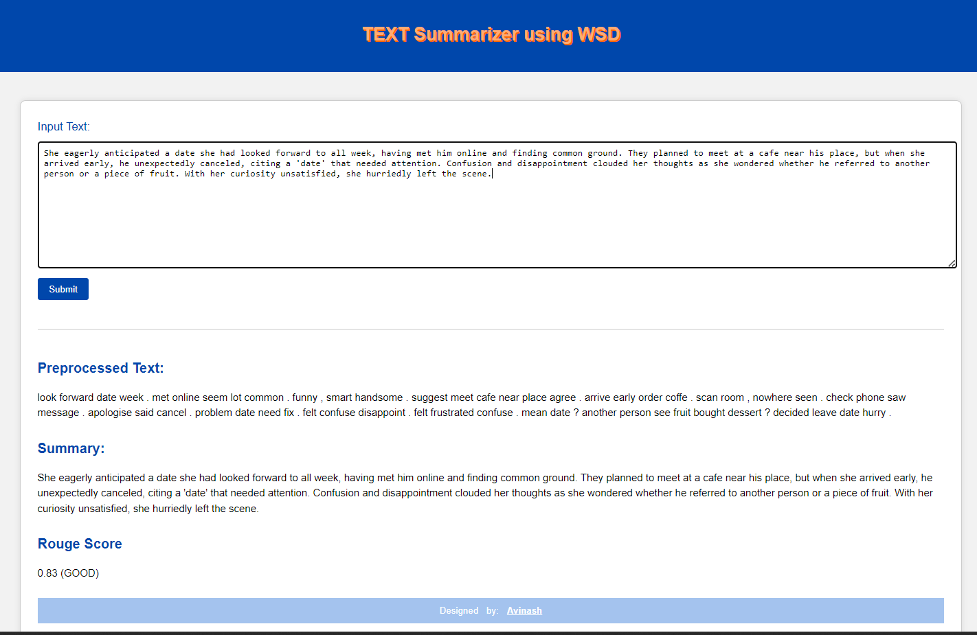 Text Summarizer with WSD